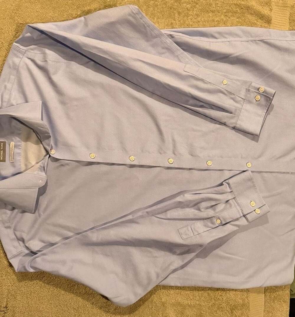 Michael Kors Dress Shirt 17.5 34/35 Blue Regular Fit Airsoft Stretch